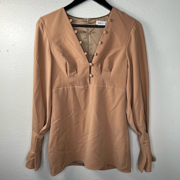 LOVERS + FRIENDS Elena Mini Dress Neutral Long Sleeve Button Bodycon Size Medium - Picture 4 of 12